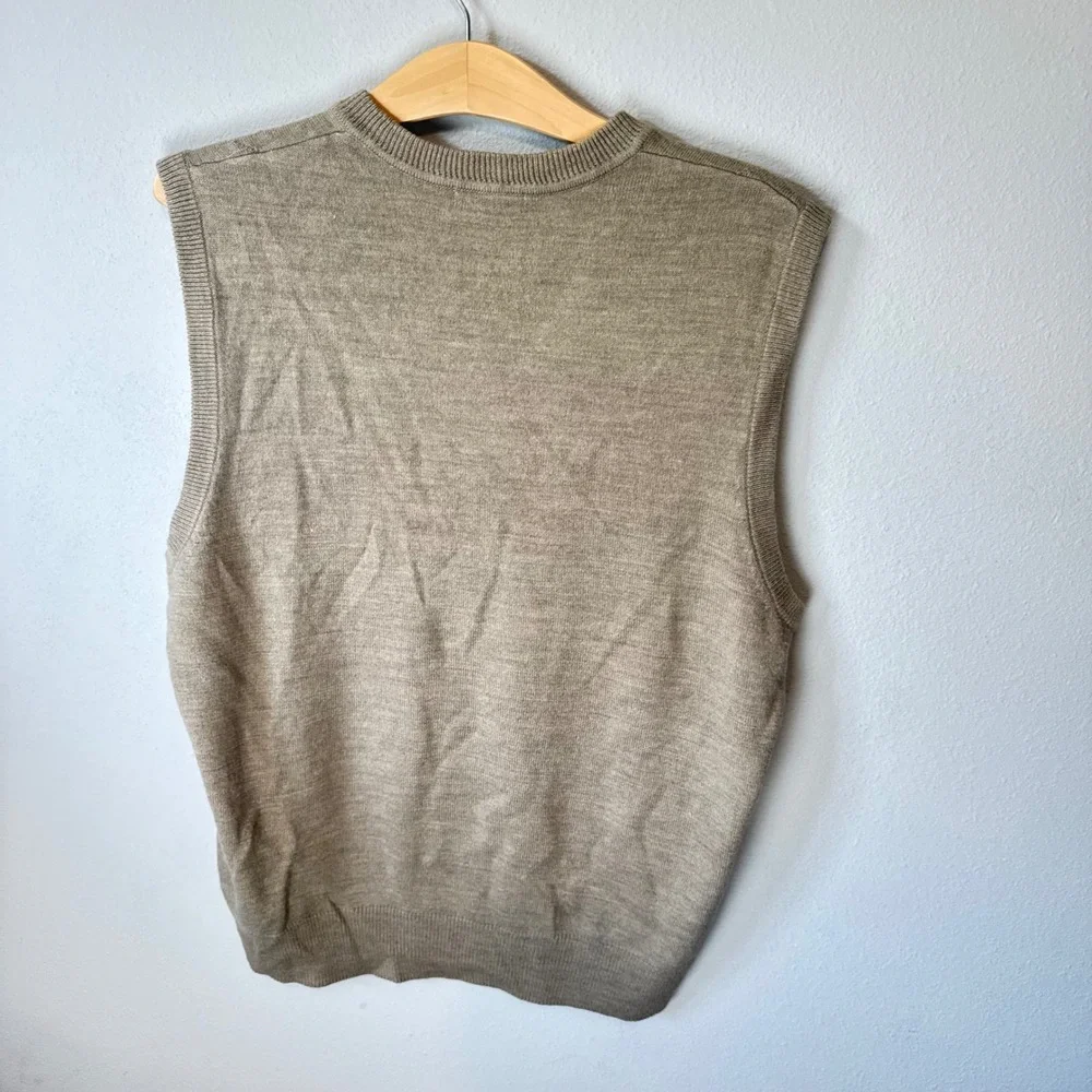 Dockers Mens Sweater Vest L Large Tan Black Argyle V Neck Preppy Golf Classic